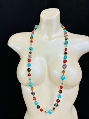 R.J. Graziano Turquoise, Red & Brown Long Bead Necklace